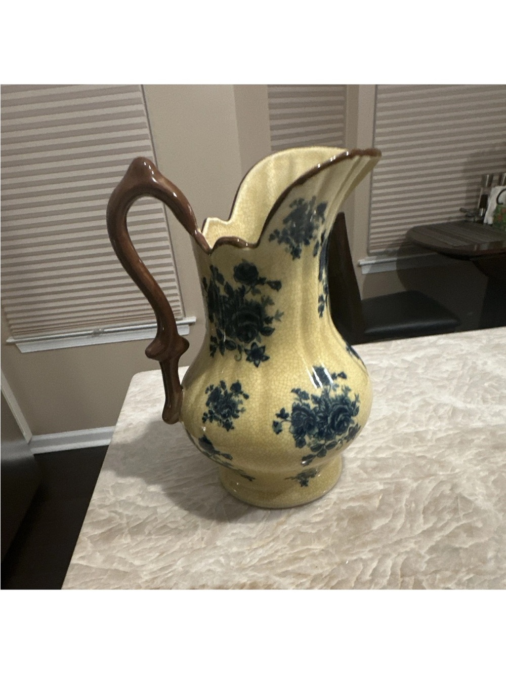 Vintage formalities by Baum Bros Blu floral crackle ceramic made in China